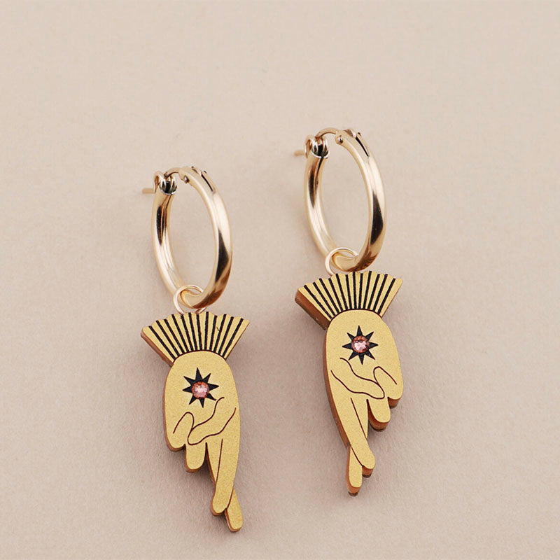Wolf & Moon Fingers Crossed Hoop Earrings
