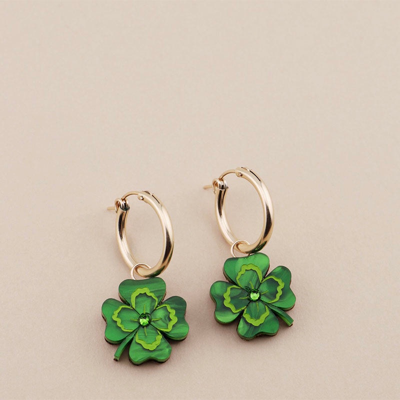 Wolf & Moon Four Leaf Clover Hoop Earrings