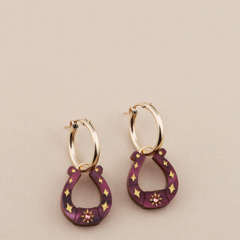 Wolf &amp; Moon Horseshoe Hoop Earrings Cherry