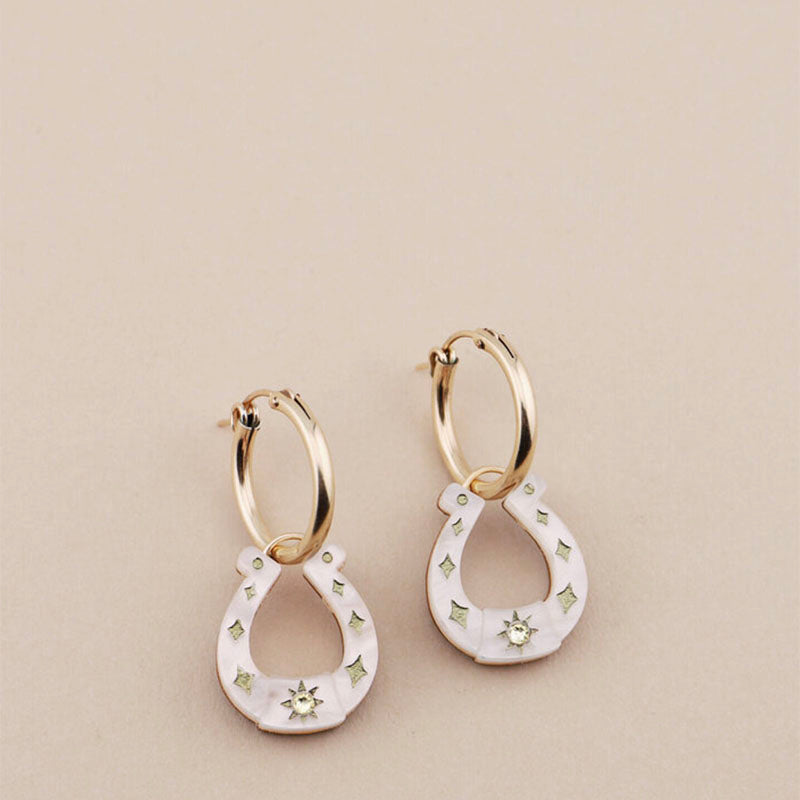 Wolf & Moon Horseshoe Hoop Earrings Cream