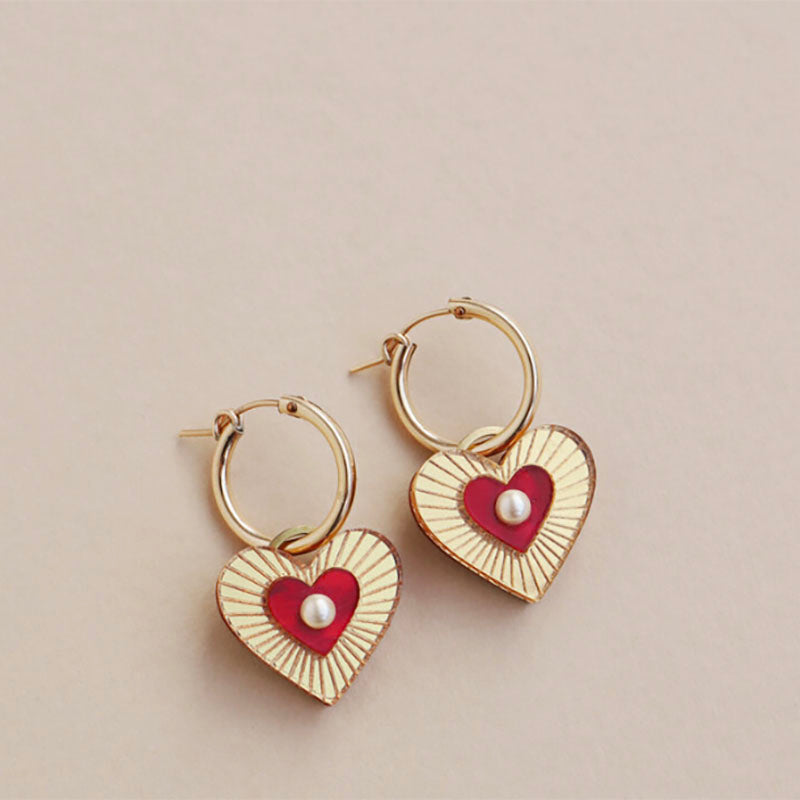 Wolf &amp; Moon Red Esme Heart Hoops