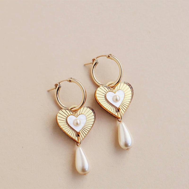 Wolf & Moon Robyn Drop Heart Hoops Cream