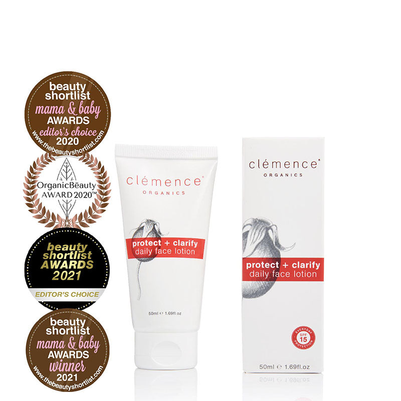 Clemence Organics Protect + Clarify Daily Face Lotion tube