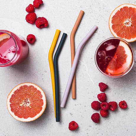 Ever Eco Silicone Drinking Straws (Bent) - 4 Pack + brush - Golden Hour