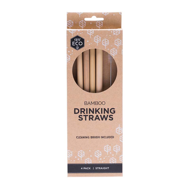 Ever Eco Bamboo Straws (Straight) - 4 Pack + brush