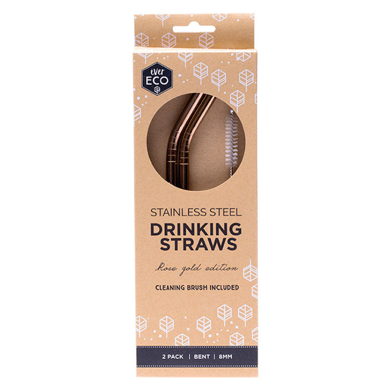 Ever Eco Rose Gold Straws (Bent) - 2 Pack + brush - Natural Supply Co