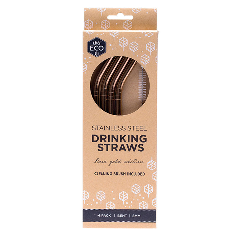 Ever Eco Rose Gold Straws (Bent) - 4 Pack + brush - Natural Supply Co