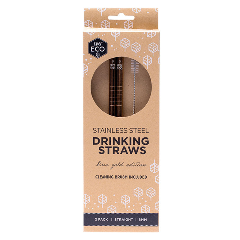 Ever Eco Rose Gold Straws (Straight) - 2 Pack + brush - Natural Supply Co