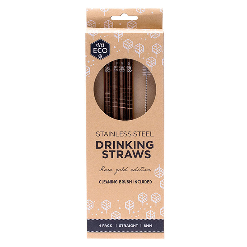 Ever Eco Rose Gold Straws (Straight) - 4 Pack + brush - Natural Supply Co