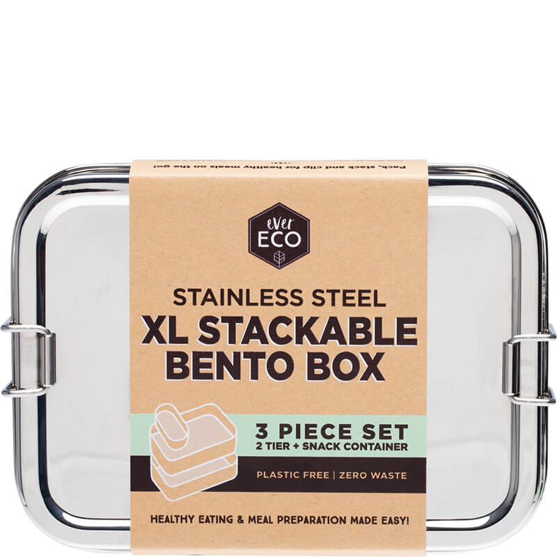 Ever Eco XL Stackable Stainless Steel Bento Box - 2 Tier + Mini Container - Natural Supply Co