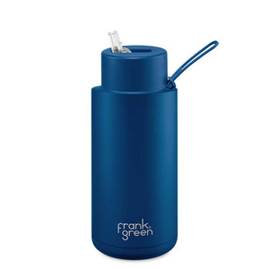Frank Green Ceramic Reusable Bottle (1 litre) - Straw Lid Deep Ocean Blue