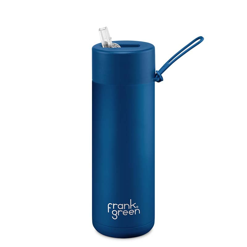 Frank Green Ceramic Reusable Bottle (595ml) Straw Lid Lid Deep Ocean Blue