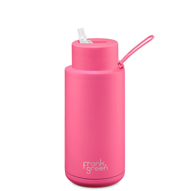 Frank Green NEON Ceramic Reusable Water Bottle 1L with straw lid
