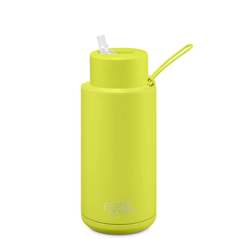 Frank Green NEON Ceramic Reusable Water Bottle 1L with straw lid