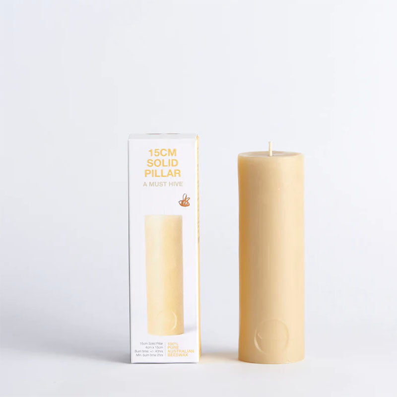 Queen B Beeswax Pillar Candles 15cm