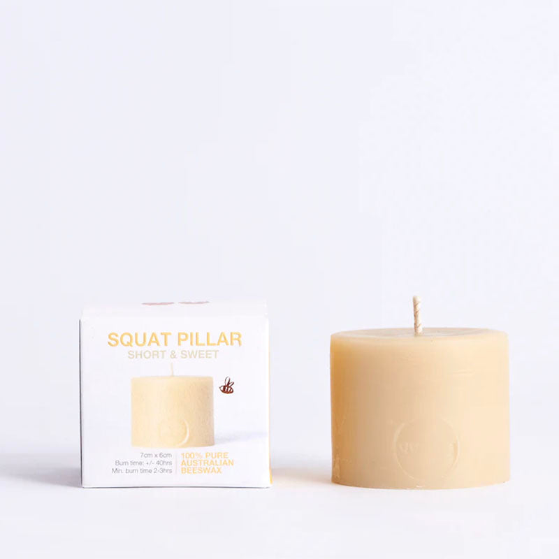 Queen B Beeswax Pillar Candles Squat