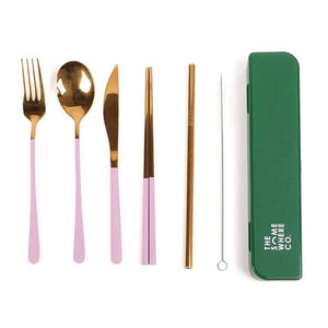 The Somewhere Co Take Me Away Cutlery Kit - gold with lilac handle