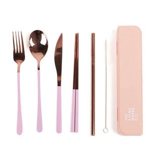 The Somewhere Co Take Me Away Cutlery Kit - rose gold with lilac handle