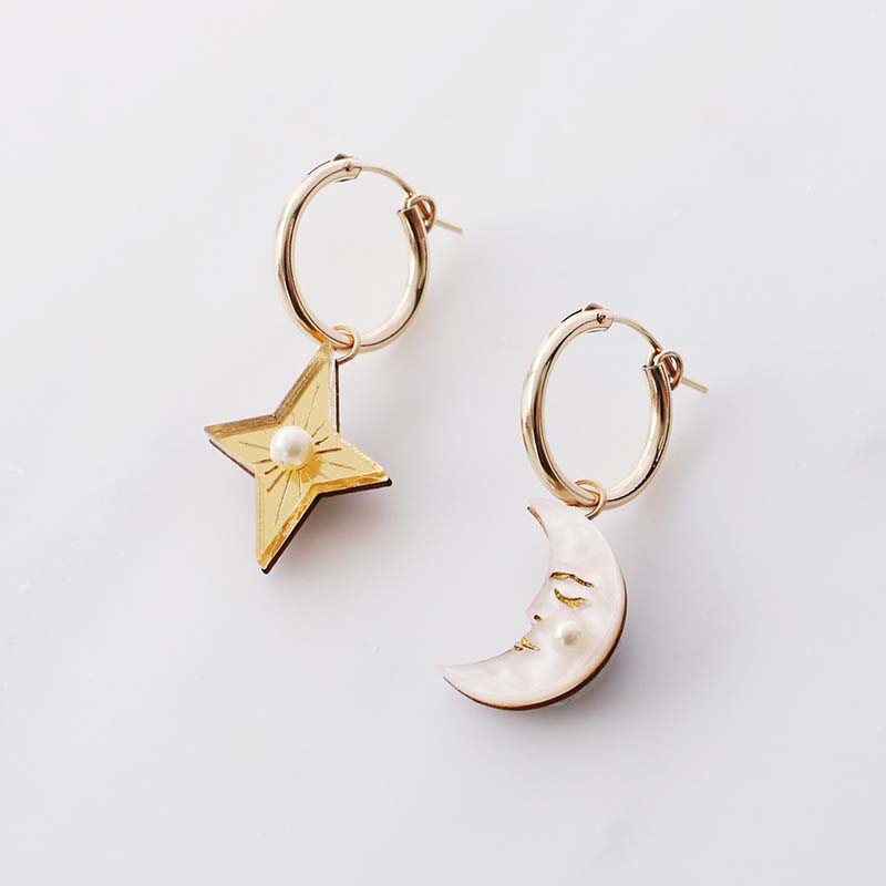 Wolf &amp; Moon Moon &amp; Star Hoops